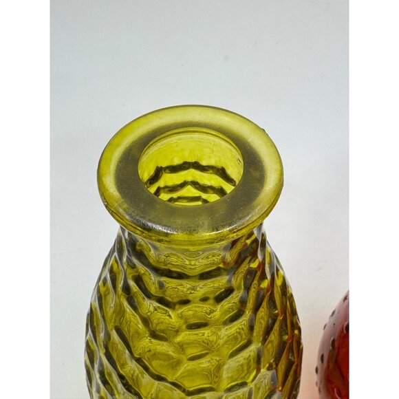 Glass Bud Vases 6" Tall Set Of 2 Yellow & Red Textured Decorative Tabletop Piec - Picture 6 of 8